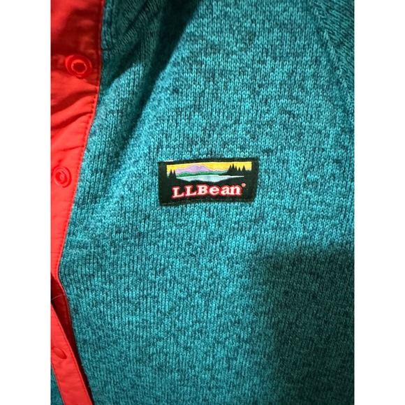 LL Bean Size Small Teal Gray Fleece Pullover Hoodie Snap Front - Picture 4 of 5